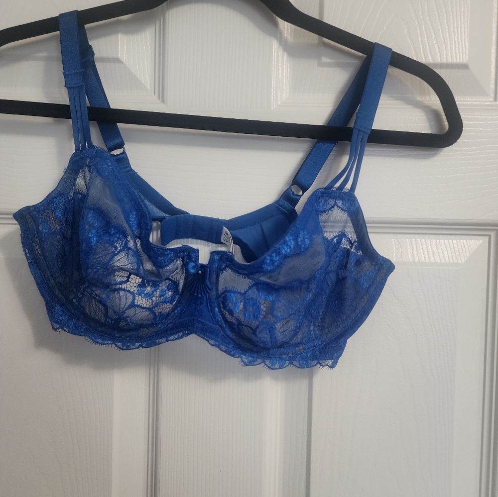 Wacoal Captivation 36D Blue Semi Sheer Lace Underwire Bra Style #855184 (Sku A2)